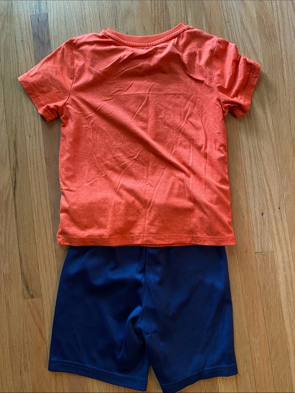 Champion Orange Logo Tee with Navy Athletic Shorts